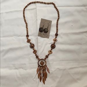 Wooden beaded dream catcher necklace